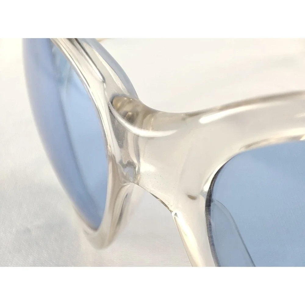 Colossus Oversized Round Sunglasses Clear Crystal Frame Blue Lenses VTG Style